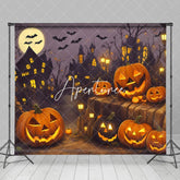 Aperturee - Pumpkin Bat Moon Village Happy Halloween Night Backdrop